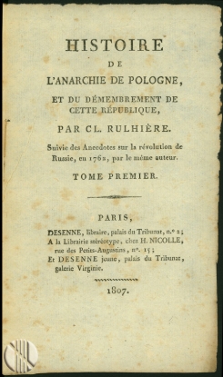 Afbeeldingen van Histoire de l´anarchie de Pologne et du démembrement de cette république. 4 volumes