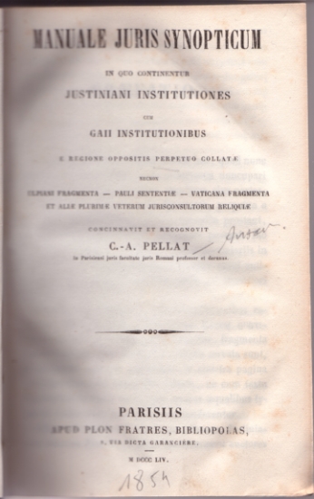 Afbeeldingen van Manuale Juris Synopticum In Quo Continentur Justiniani Institutiones Cum Gaii Institutionibus