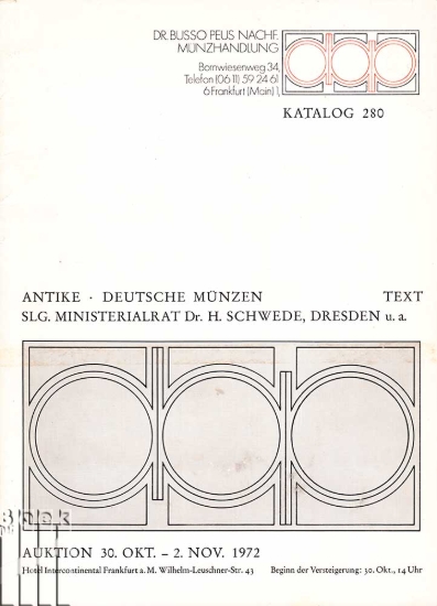 Afbeeldingen van Katalog 280: Antike Münzen, Deutsche Münzen Sammlung Ministerialrat Dr. H. Schwede, Dresden. 2 Teile