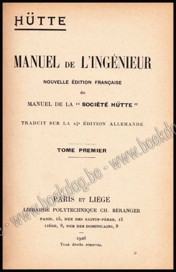 Afbeeldingen van Hütte. Manuel de l'ingénieur. Set de 3 tomes