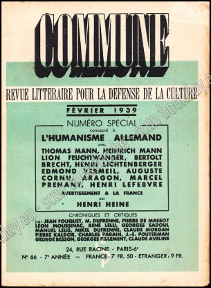 Afbeeldingen van Commune : revue littéraire pour la défense de la culture. Février 1939. Numéro spécial consacré à l'humanisme Allemand